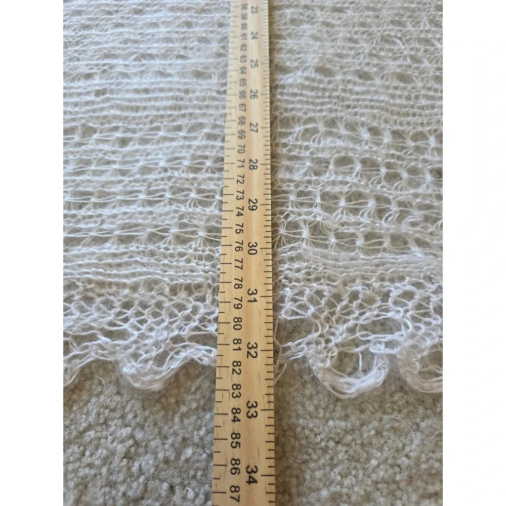 Handmade vintage Russian Lace Knit Shawl Square Cream Ivory Scalloped Edge Wrap
